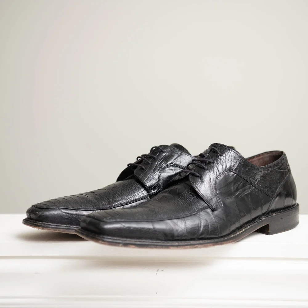 MEZLAN Bellini Mens 13M Black Ostrich Leg Eel Square Toe Leather Dress‎ Shoes